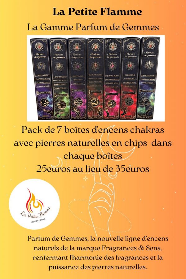 lot de 7 boites d'encens chakras parfum de gemmes la petite flamme