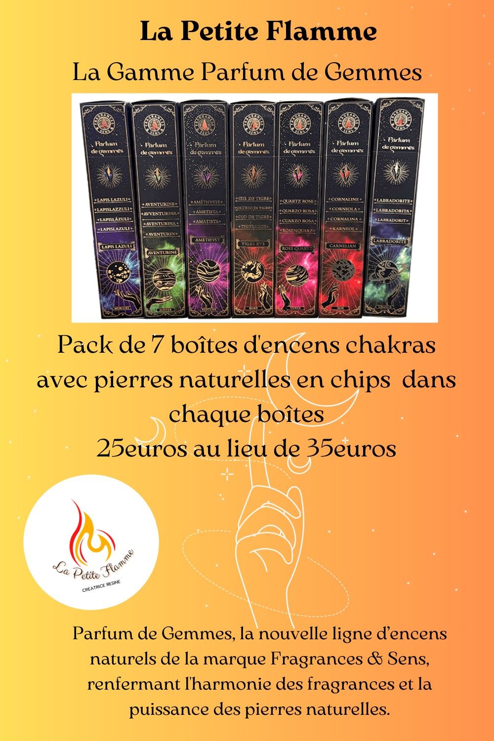 lot de 7 boites d'encens chakras parfum de gemmes la petite flamme